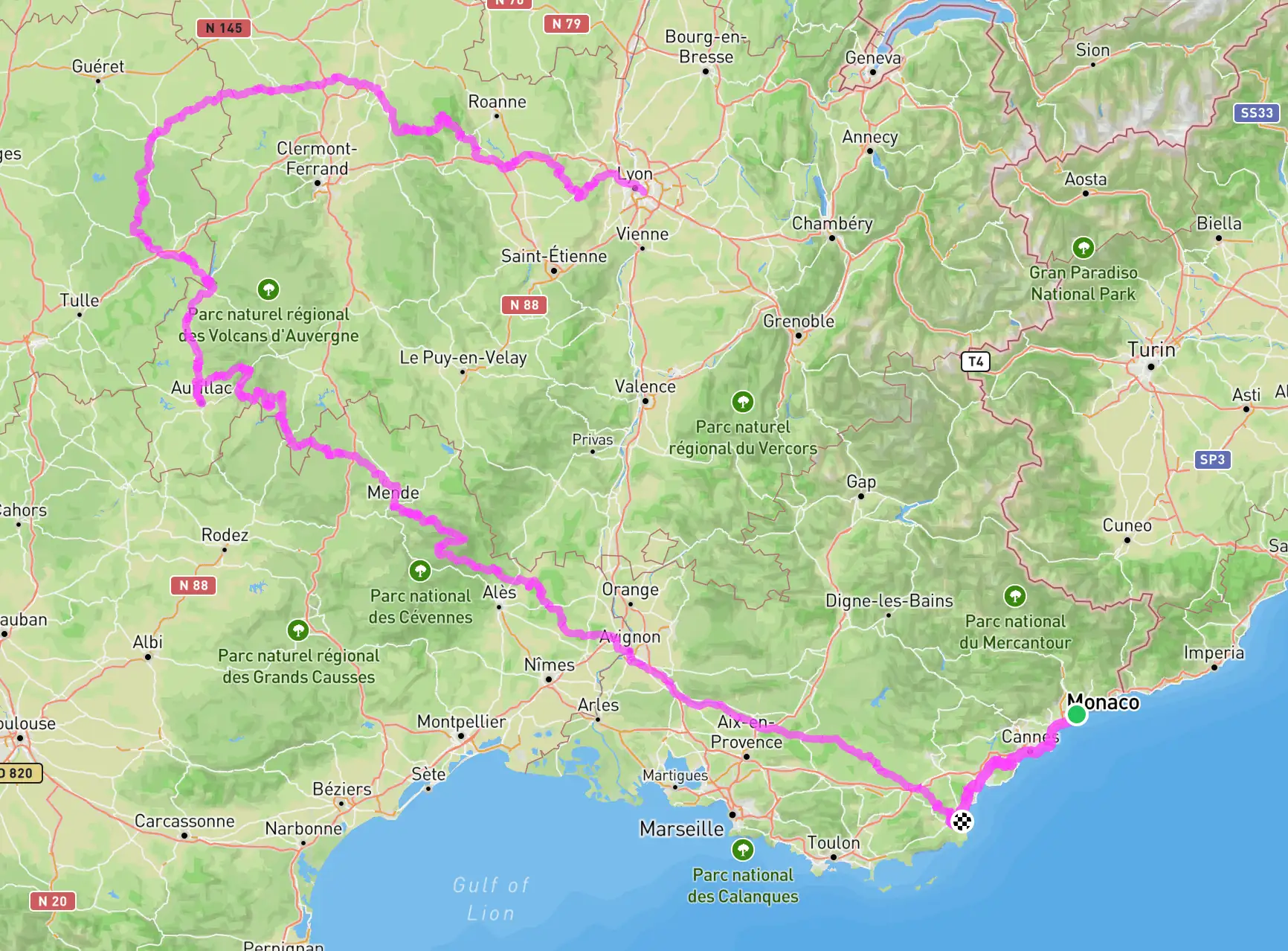 Rally Saint Tropez - Lyon - francja map